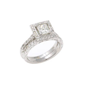 Princess-Cut Halo Diamond Wedding Set(1.75 Ct)