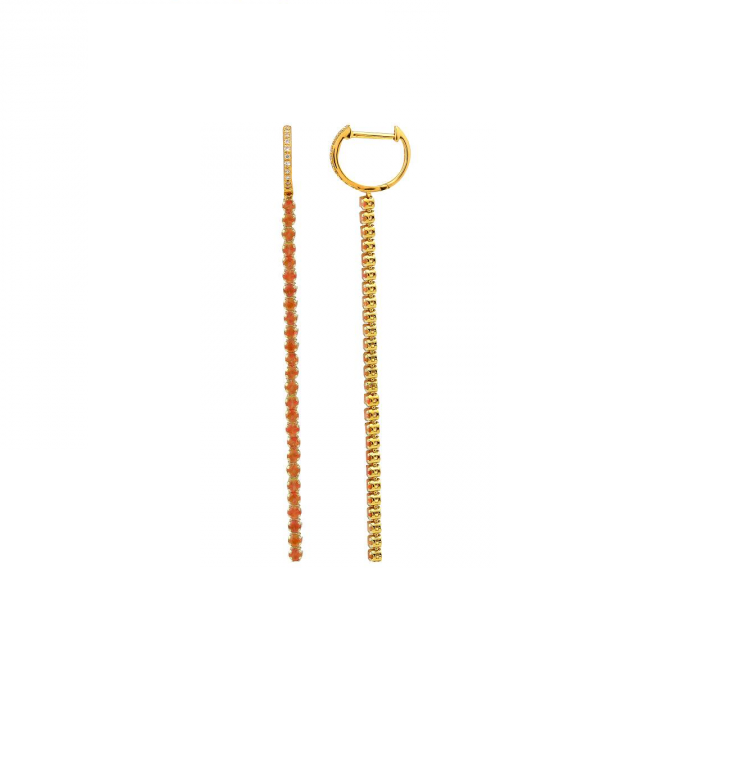 Orange Sapphire Tennis Drop Earrings