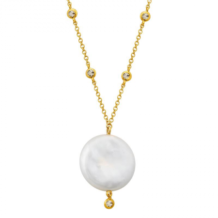 Bezel Diamond & Pearl Necklace