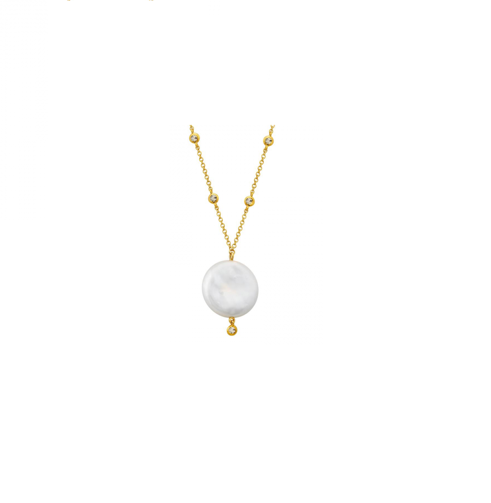 Bezel Diamond & Pearl Necklace