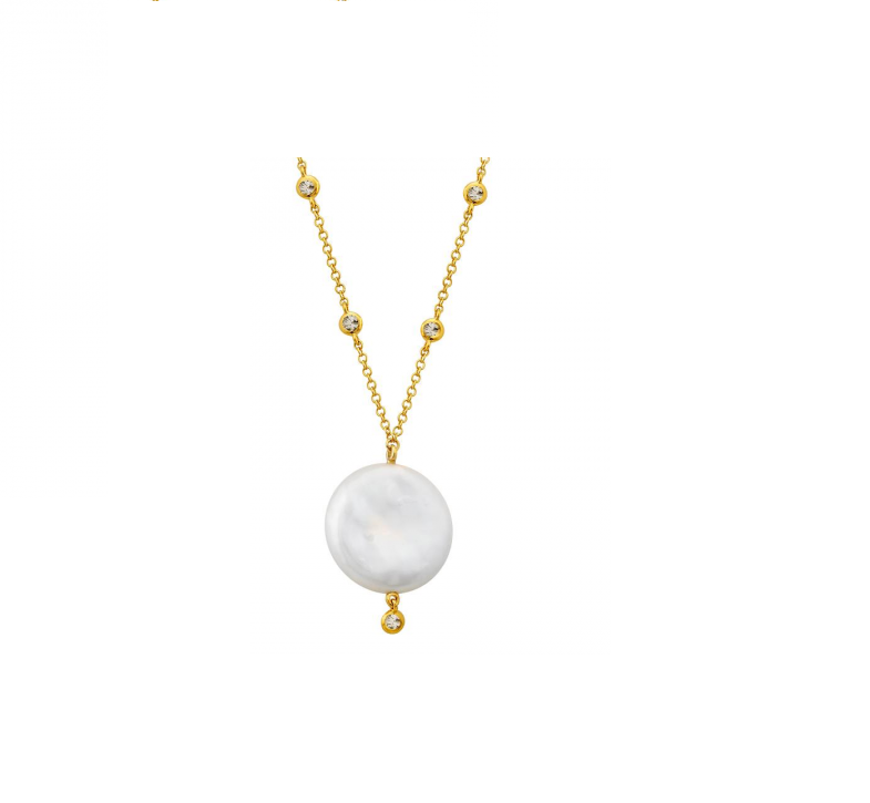 Bezel Diamond & Pearl Necklace